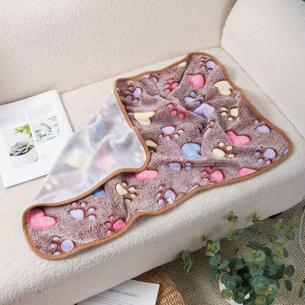 Blankora Snuggle Square mini fleece pet mat in Brown Rainbow Paws, 8 x 8 in