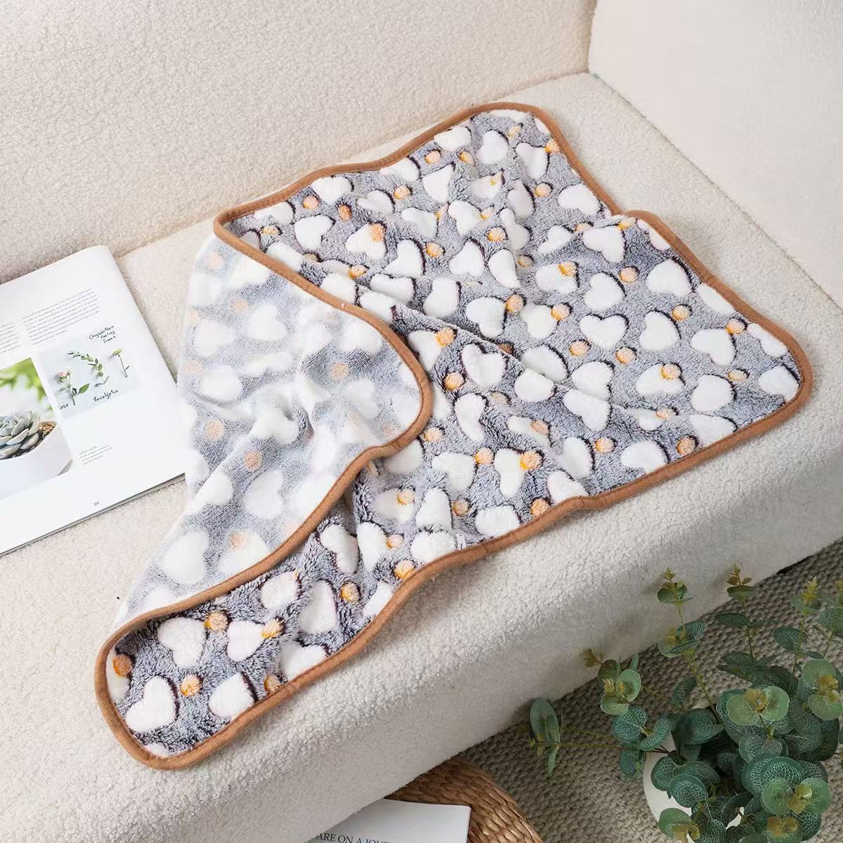 Blankora Snuggle Square mini fleece pet mat in Brown with White Hearts, 8 x 8 in