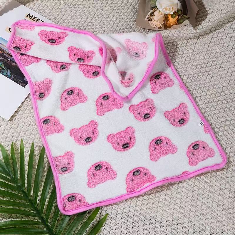 Blankora Snuggle Square mini fleece pet mat in White with Pink Bears, 8 x 8 in