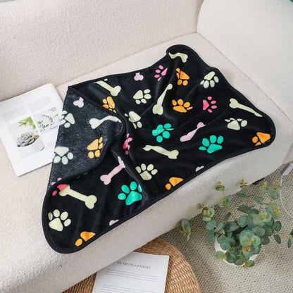Blankora Snuggle Square mini fleece pet mat in Black Bones & Paws, 8 x 8 in