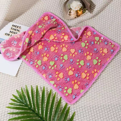 Blankora Snuggle Square mini fleece pet mat in Pink Rainbow Paws, 8 x 8 in