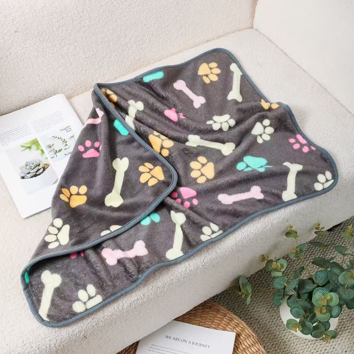 Blankora Snuggle Square mini fleece pet mat in Gray Bones & Paws, 8 x 8 in