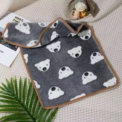 Blankora Snuggle Square mini fleece pet mat in Gray Bear Faces, 8 x 8 in