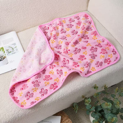 Blankora Snuggle Square mini fleece pet mat in Rose Red Paws, 8 x 8 in
